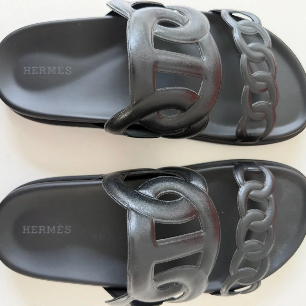 Hermès Nappa Extra Sandals, black, size 37.5